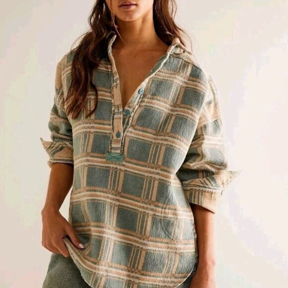 Free People Tops - Free People We The Free Arizona Sky Pullover Shirt Womens XL Green/Beige NWT